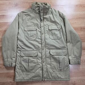 Vintage Woolrich Field Jacket Men Large Long Parka Tan Made USA Chore Coat 80s